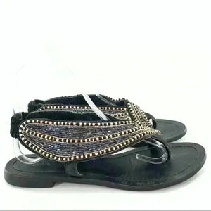 Bakers sandals size 7.5 black beaded Bollywood toe ring thongs boho bohemian